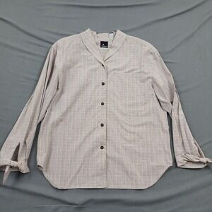 Lizsport Womens Large Cotton Tattersall Plaid Button Down Shirt Tie Cuff Shawl